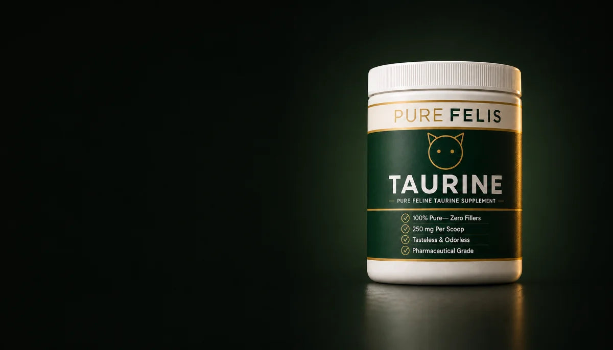 A tub of PureFelis lit against a dark background