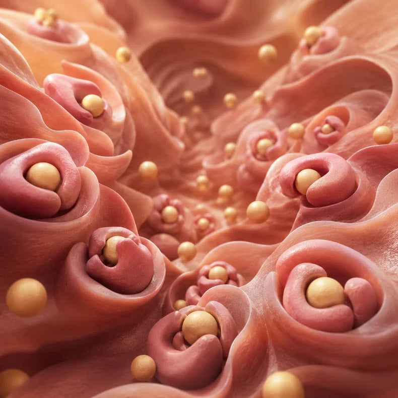 An illustration of taurine molecules binding to bile acids